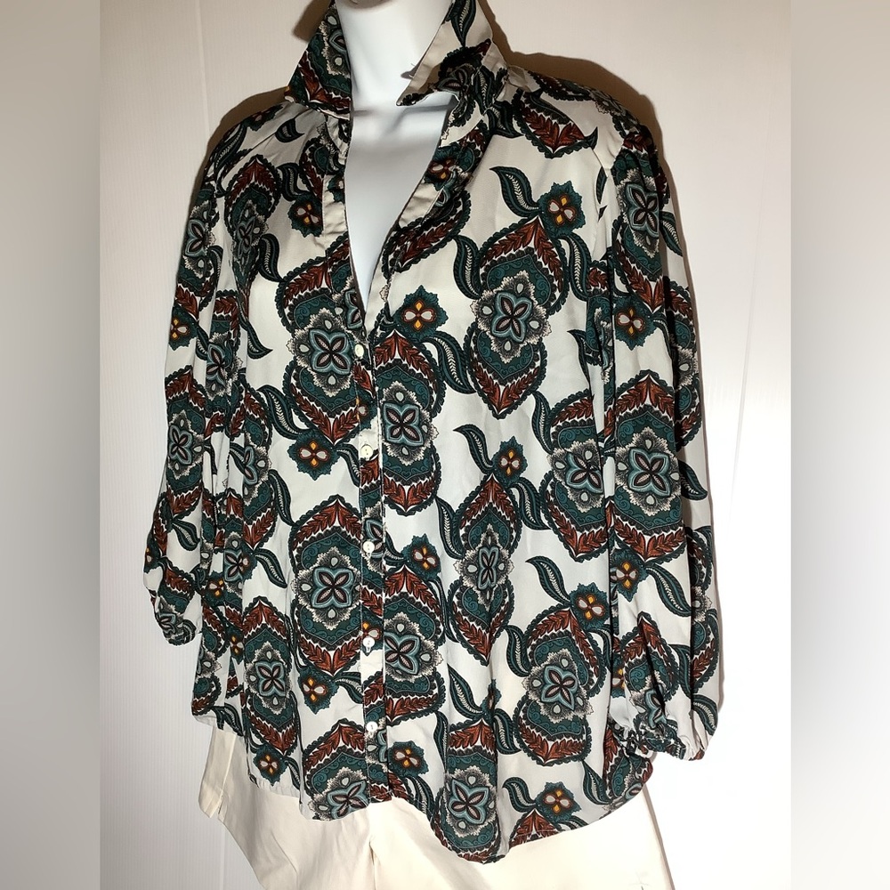 OR Vintage Boho Paisley Button Front Blouse Size 42 (Fits L)